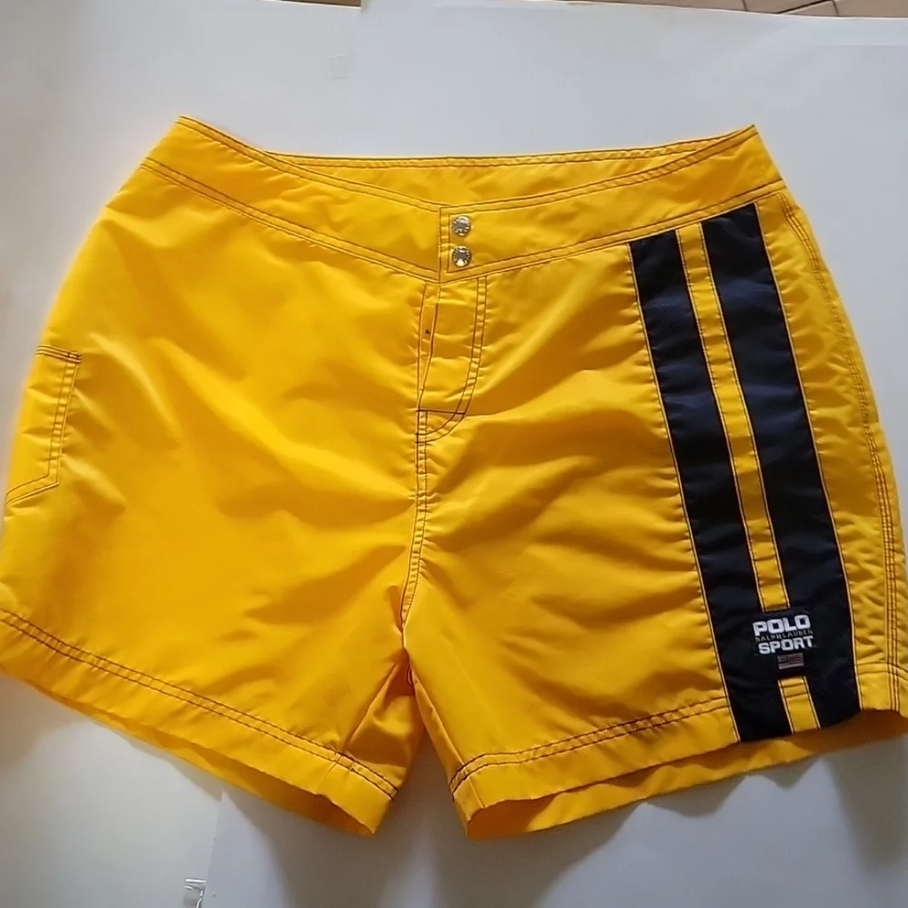 Vintage Polo Sport Ralph Lauren Men's Yellow Nylon Board Shorts Size 38 - Picture 10 of 10